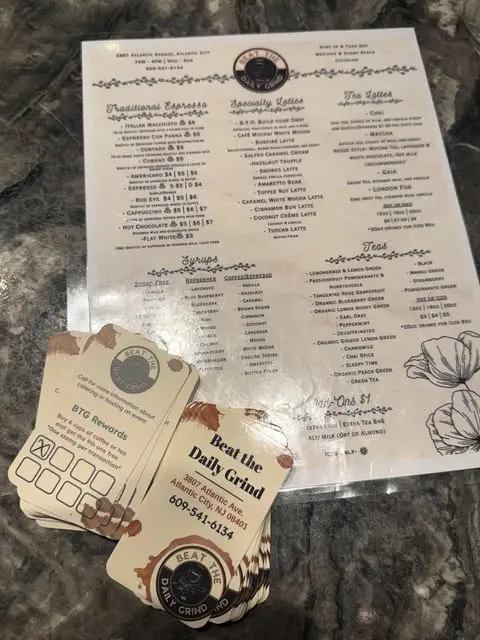 Our printed menu and loyalty card
